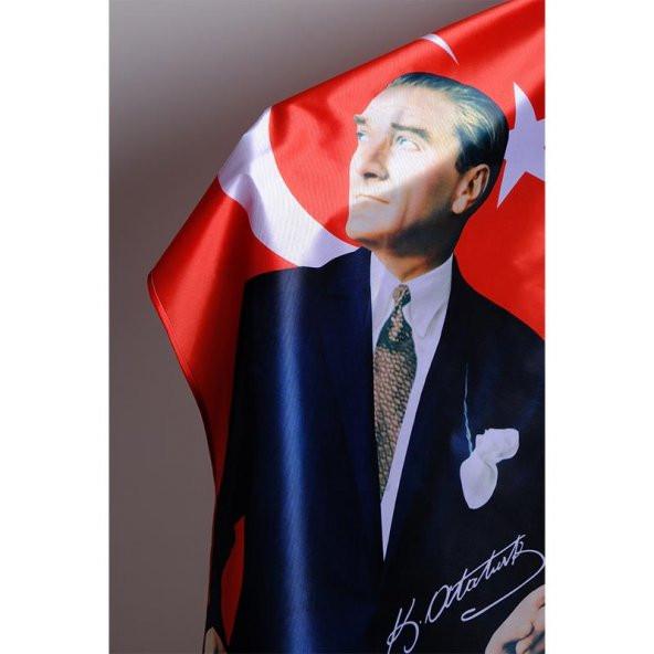 Atatürk Baskılı Türk Bayrağı Raşel Kumaş Dijital Baskı - 3