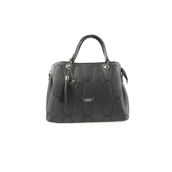 Siyah Yuvarlak Nakışlı Bayan Askılı El ve Omuz Çantası - 2