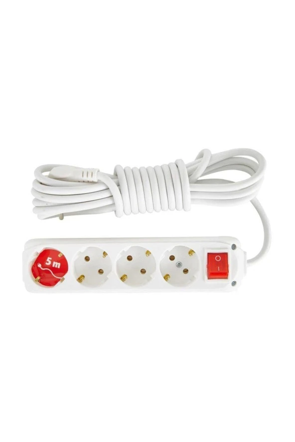 Almera Anahtarlı 4'Lü Topraklı 5 Metre Grup Priz 5 Metre Uzatma Kablosu