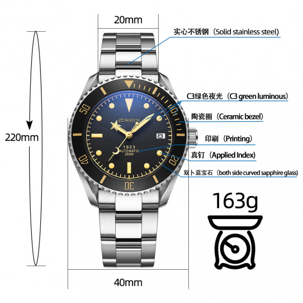 ZCWATCH M1923A Pilot Dalgıç Otomatik Saat Cumhuriyet'imizin 100.cü Yılına Özel(Limitli Üretim) - 2