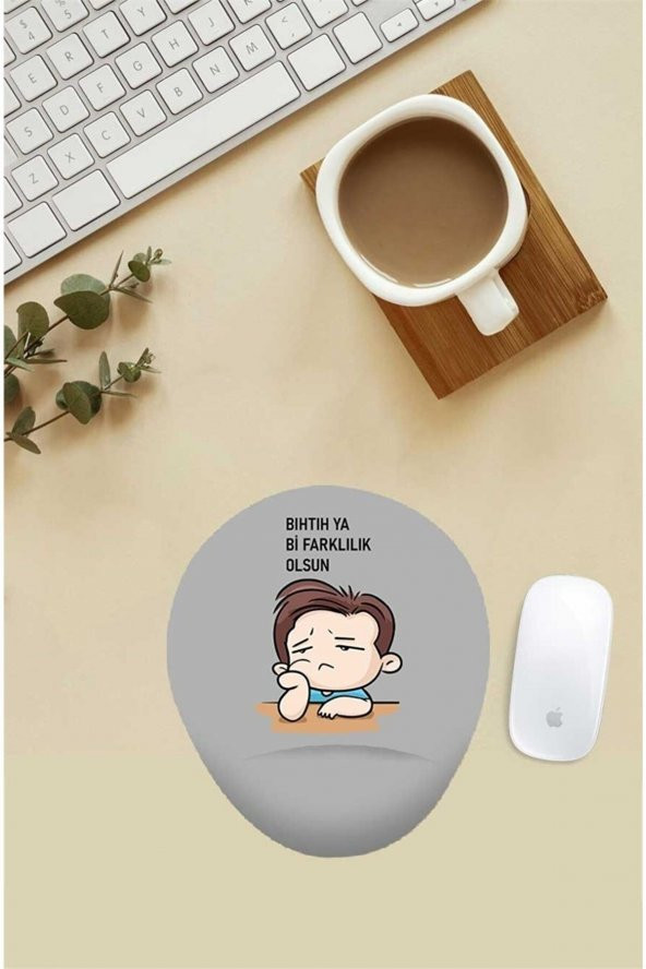 Bıhtıh Ya Bi Farklılık Olsun Desenli Bilek Destekli Mouse Pad