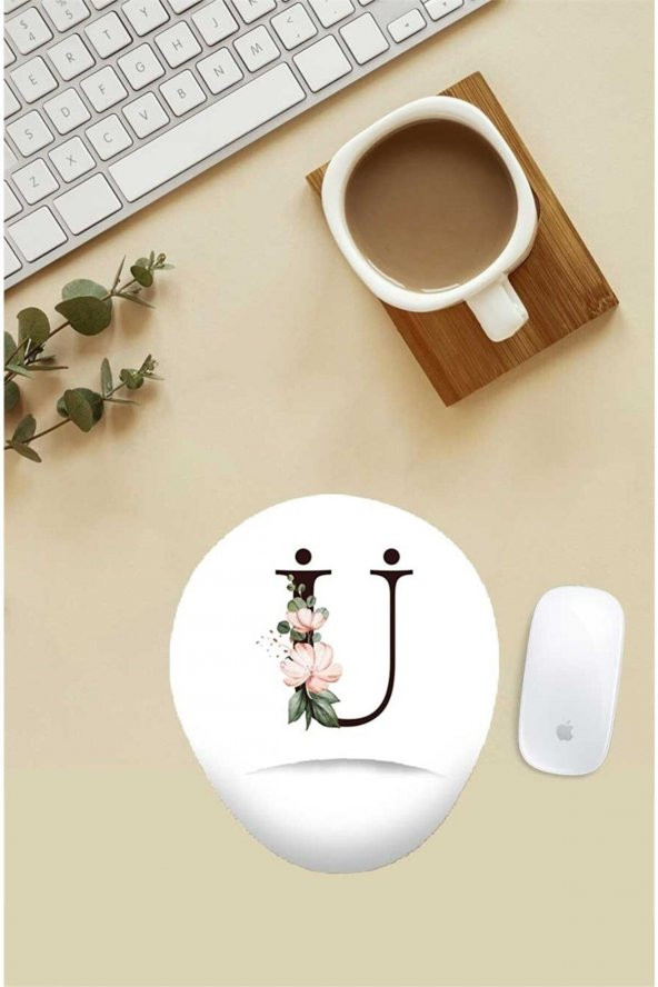 Çiçekli Ü Harfi Desenli Bilek Destekli Mouse Pad