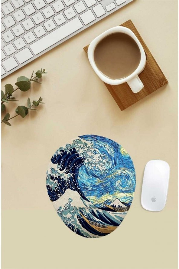 Van Gogh Starry Night The Great Wave Kanagawa Desenli Bilek Destekli Mouse Pad