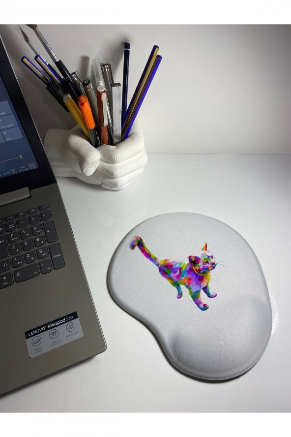 3d Kedi Illustrasyon Çizim Bilek Destekli Mouse Pad