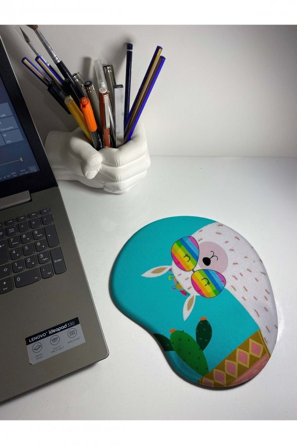 Gözlüklü Lama Desenli Renkli Bilek Destekli Mouse Pad