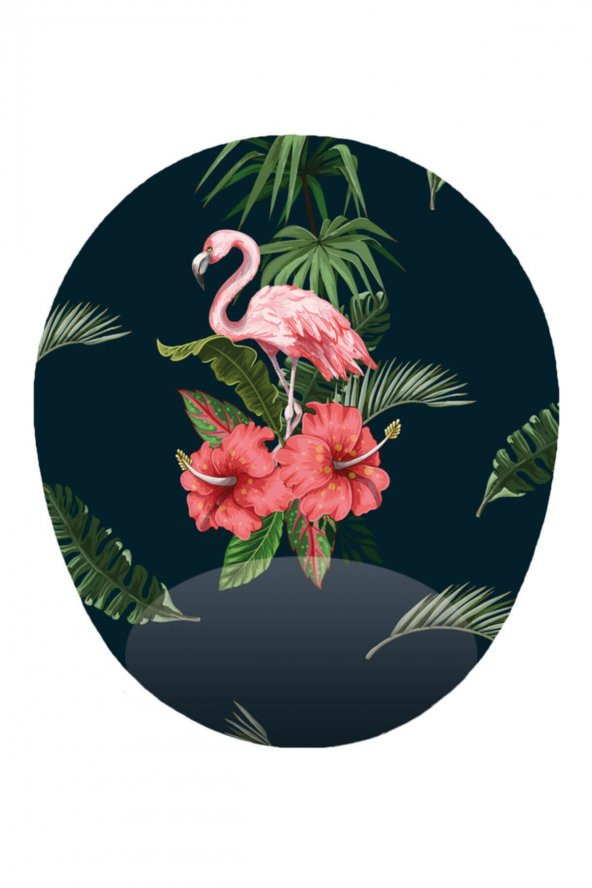 Flamingo Görselli - Bilek Destekli Oval Mousepad 20x23 Cm