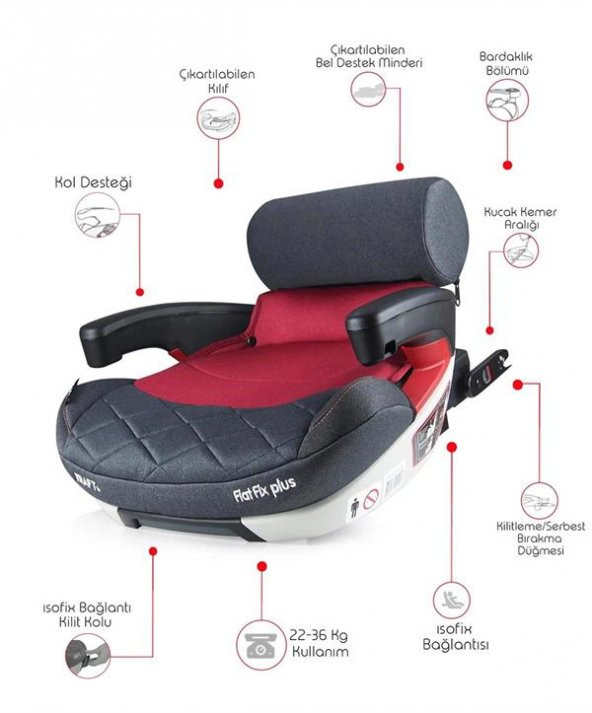 Kraft Flat Fix Plus Booster Oto Koltuğu Kırmızı - 2