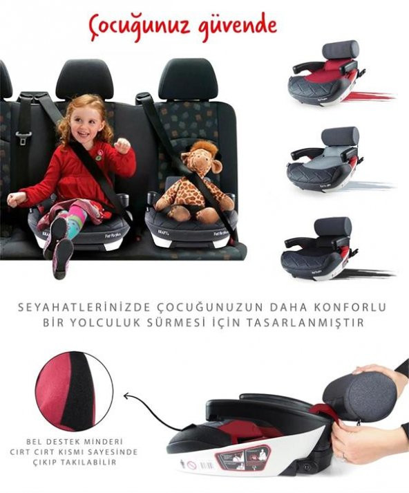 Kraft Flat Fix Plus Booster Oto Koltuğu Kırmızı - 5