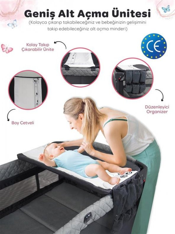 Prego Premium Anne Yanı Oyun Parkı 70*120 Cm Gri - 3