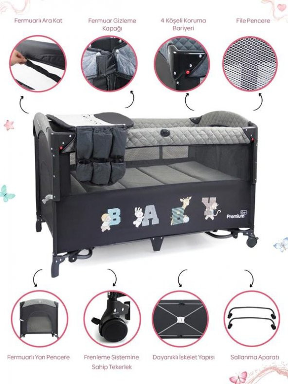 Prego Premium Anne Yanı Oyun Parkı 70*120 Cm Gri - 4