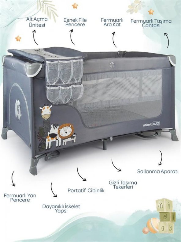 Prego Atlanta Oyun Parkı 70*120 Cm Gri + Yatak Hediyeli - 2