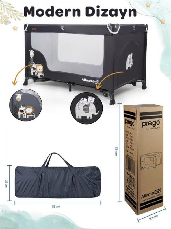 Prego Atlanta Oyun Parkı 70*120 Cm Gri + Yatak Hediyeli - 4