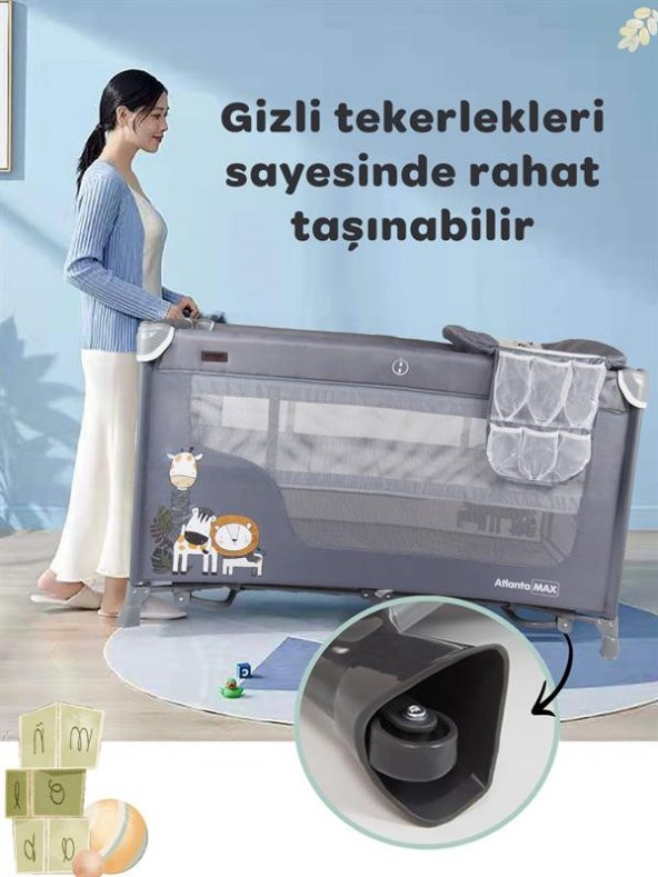 Prego Atlanta Oyun Parkı 70*120 Cm Gri + Yatak Hediyeli - 7