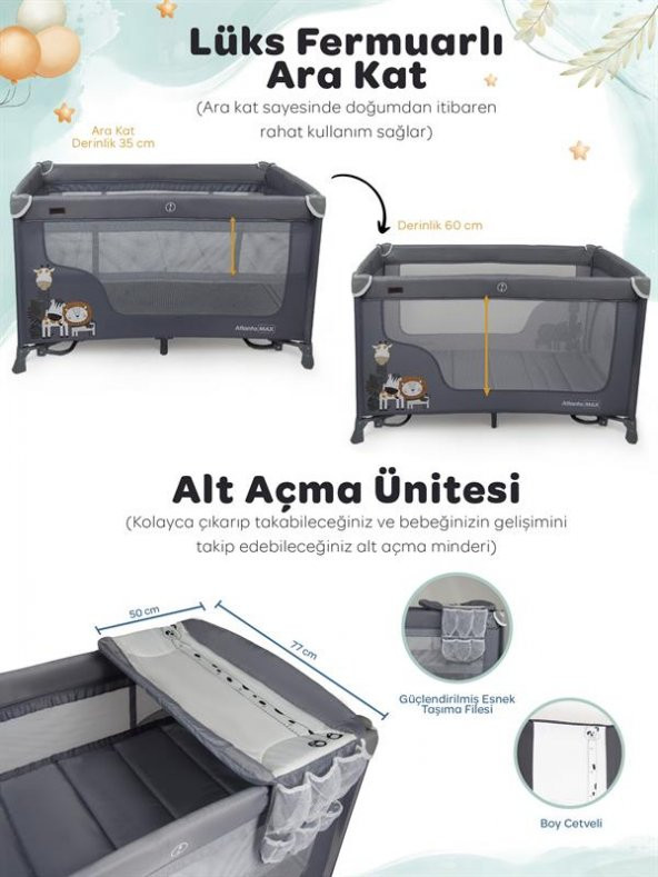 Prego Atlanta Oyun Parkı 70*120 Cm Gri + Yatak Hediyeli - 8