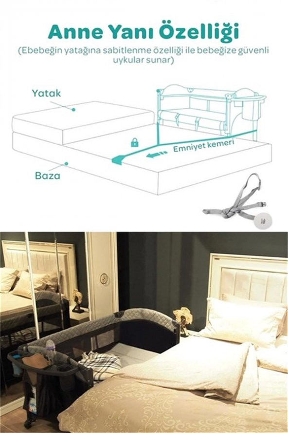 Prego Premium Anne Yanı Dönenceli Oyun Parkı 70*120 Cm Gri + Yatak Hediyeli - 7