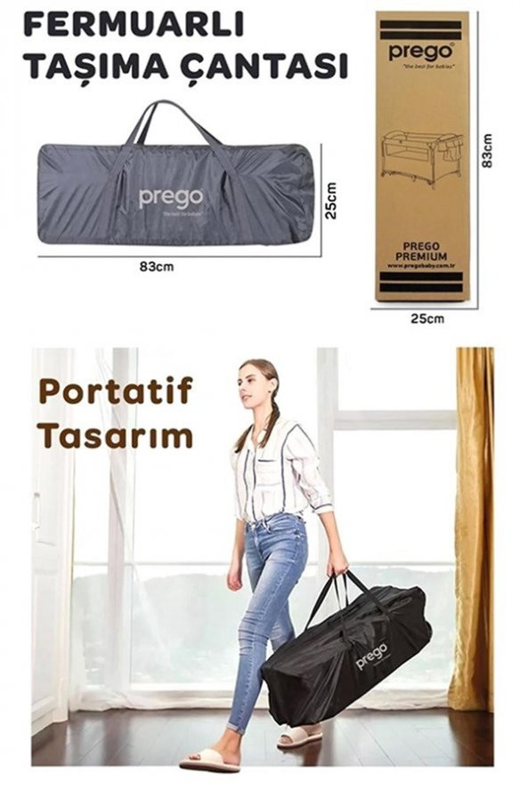 Prego Premium Anne Yanı Dönenceli Oyun Parkı 70*120 Cm Gri + Yatak Hediyeli - 10