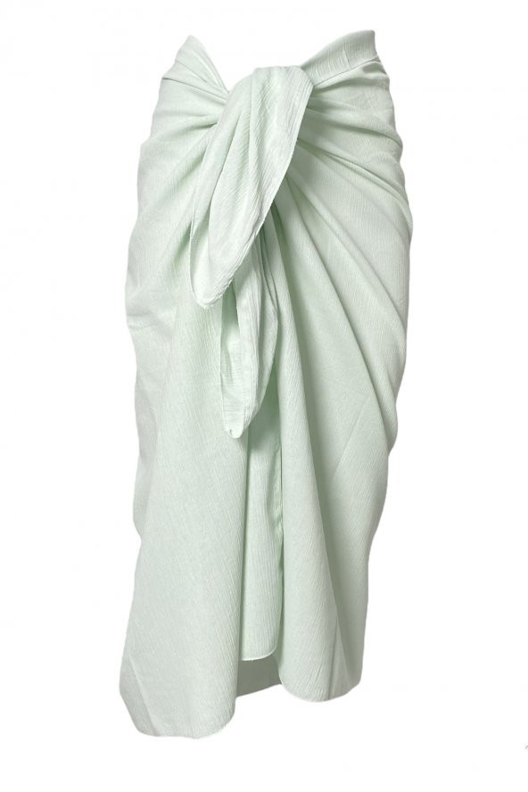 Mint Yeşili Rengi Uzun Pareo Kadın Plaj Elbisesi Yeni Sezon Püskül Detaylı - 2