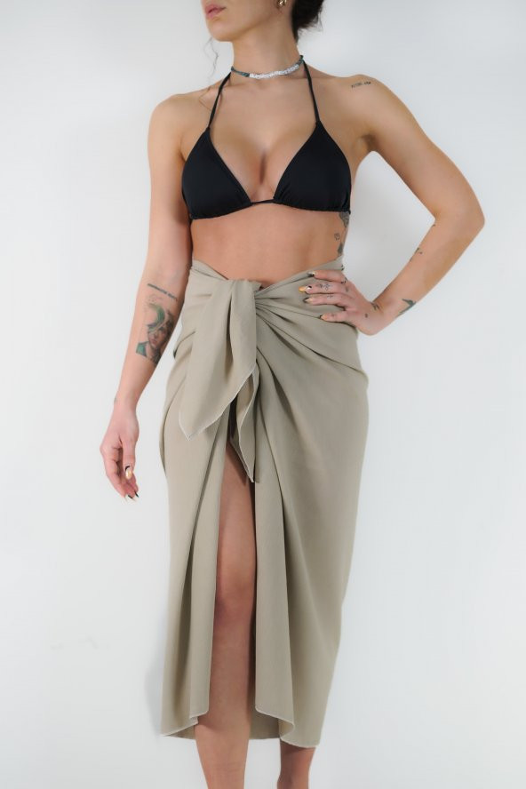 Zeytin Yeşili Uzun Pareo Pareo Kadın Plaj Elbisesi Yeni Sezon