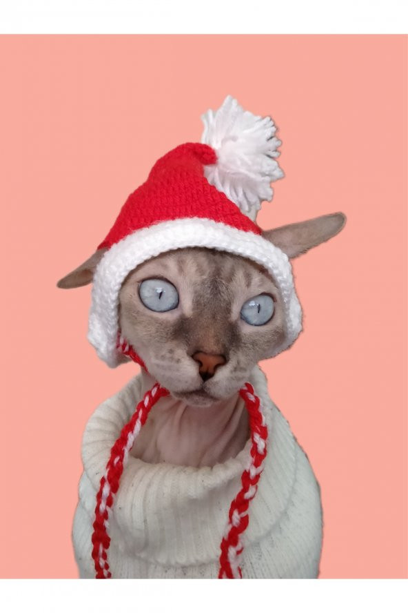 Ponponlu Yılbaşı Kedi Şapkası - 3
