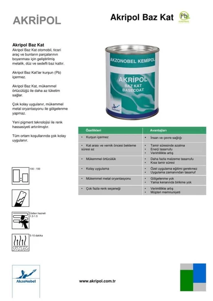 AkzoNobel Akripol Bazkat RENAULT TR-71932 KUM GRİSİ Akrilik Sonkat Oto Boyası 1 Litre - Resim 2