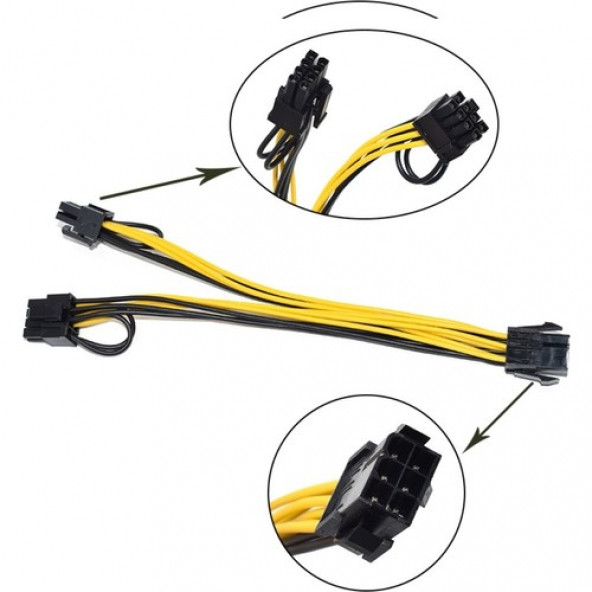 20CM 6 Pın Dişi - 2 Adet Pcı-E (6+2) 8 Pın Erkek Power Kablo Çoklayıcı Psu Splitter AA162 - 2