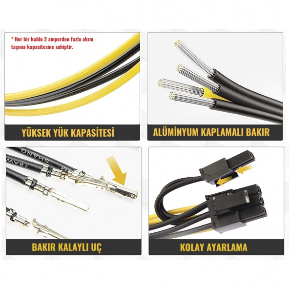 20CM 6 Pın Dişi - 2 Adet Pcı-E (6+2) 8 Pın Erkek Power Kablo Çoklayıcı Psu Splitter AA162 - 3