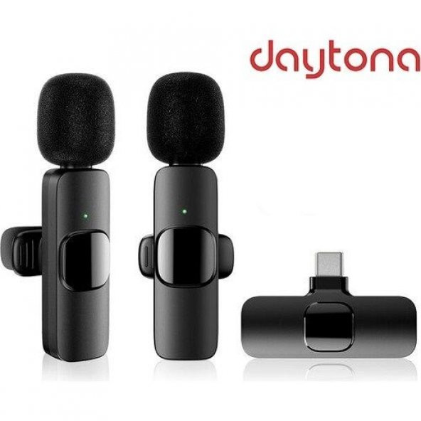 DAYTONA K9T2 TYPE-C 2Lİ YAKA MİKROFONU,KABLOSUZ