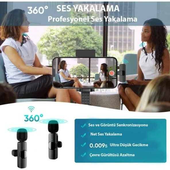 DAYTONA K9T2 TYPE-C 2Lİ YAKA MİKROFONU,KABLOSUZ - 4