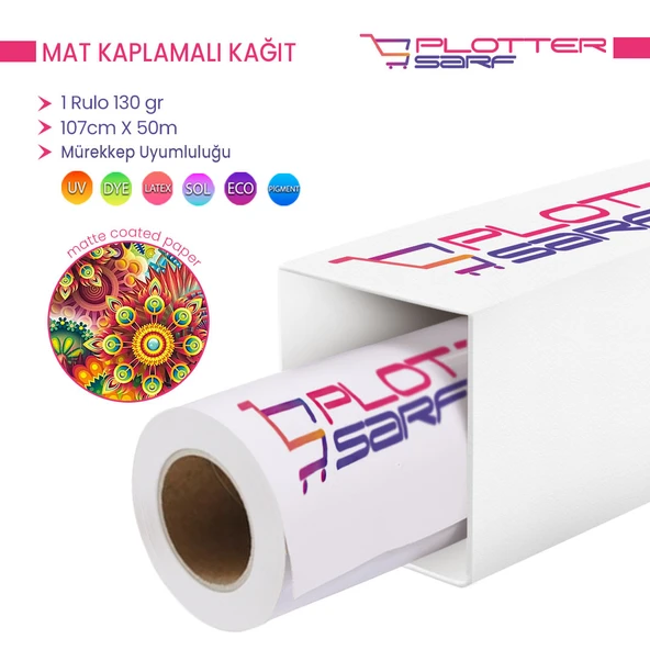 PlotterSarf Premium Mat Coated Kağıt (Kaplamalı) 130 gr Rulo 107 cm x 50mt (1 Rulo) ürün görseli