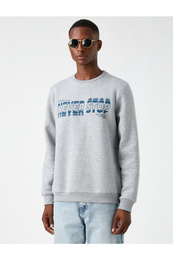 Bisiklet Yaka Baskılı Sweatshirt - 3
