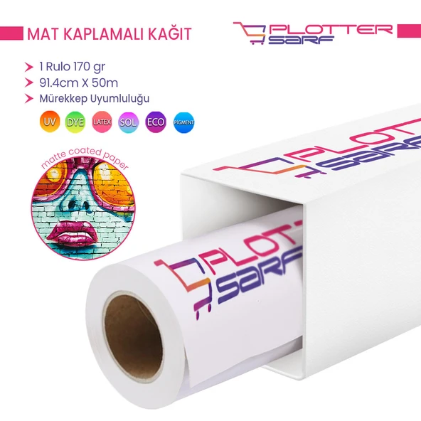 PlotterSarf Premium Mat Coated Kağıt (Kaplamalı) 170 gr Rulo 91.4 cm x 50mt (1 Rulo)