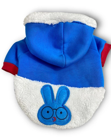 Sweet Blue Rabbit Kapşonlu Sweatshirt Köpek Kıyafeti Köpek Elbisesi - 7