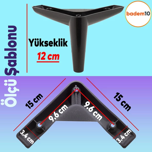 Piko Lüks Mobilya Kanepe Sehpa Tv Ünitesi Koltuk Ayağı 12 Cm Siyah Baza Ayakları - 4