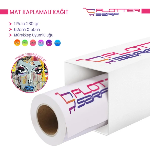 PlotterSarf Premium Mat Coated Kağıt (Kaplamalı) 230 gr Rulo 62 cm x 50mt (1 Rulo) ürün görseli