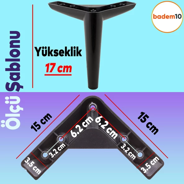 Piko Lüks Mobilya Kanepe Tv Ünitesi Konsol Koltuk Ayağı 17 Cm Siyah Baza Ayakları - 4