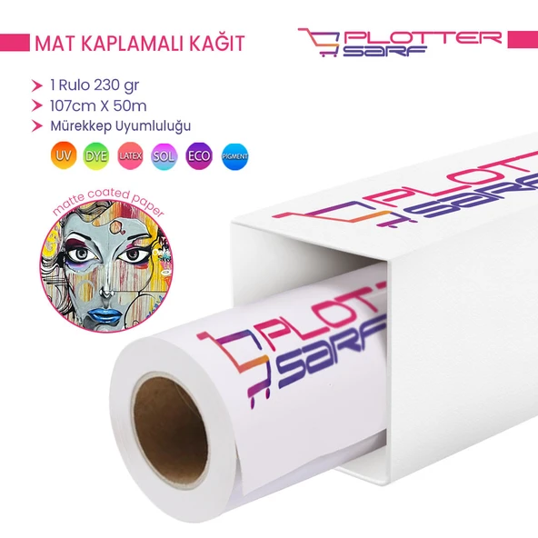 PlotterSarf Premium Mat Coated Kağıt (Kaplamalı) 230 gr Rulo 107 cm x 50mt (1 Rulo) ürün görseli