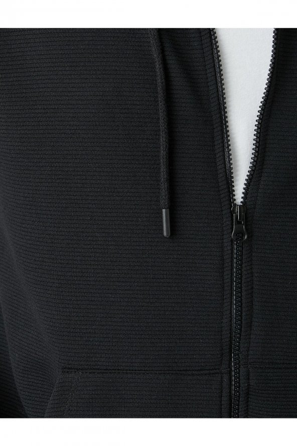 Dokulu Kapşonlu Fermuarlı Sweatshirt - Resim 6