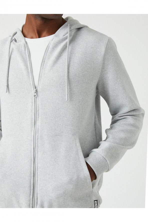 Dokulu Kapşonlu Fermuarlı Sweatshirt - Resim 11