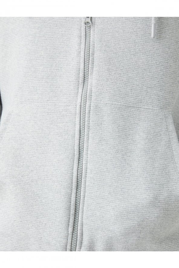 Dokulu Kapşonlu Fermuarlı Sweatshirt - Resim 12