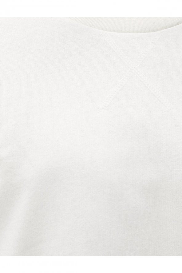 Erkek Beyaz Pamuklu Basic Bisiklet Yaka Uzun Kollu Sweatshirt - 5