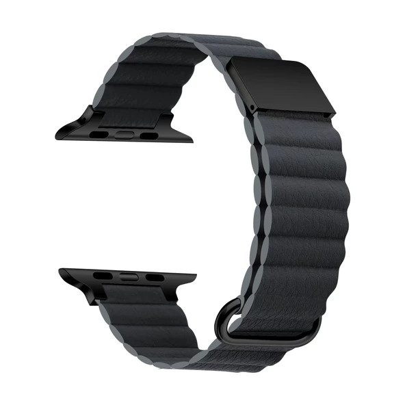 ​​​Apple Watch 38mm KRD-78 PU Deri Kordon Strap Kayış Lyon Tech  Koyu Gri