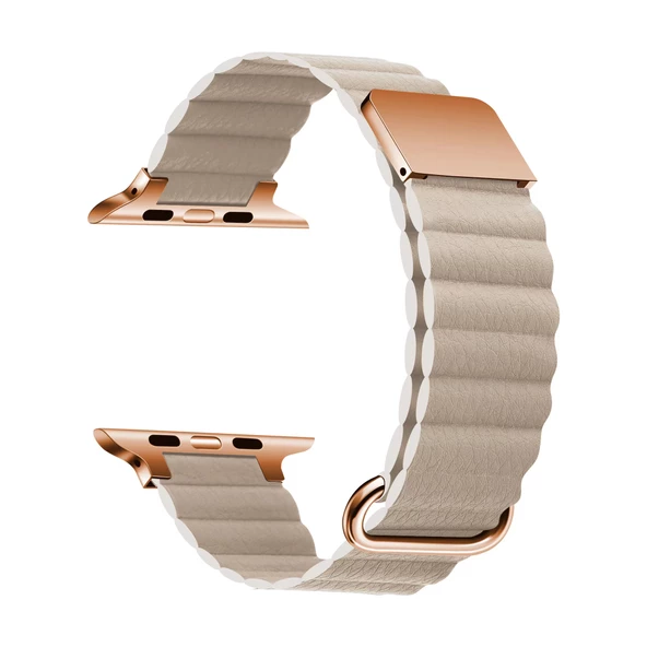 ​​​Apple Watch 38mm KRD-78 PU Deri Kordon Strap Kayış Lyon Tech  Krem