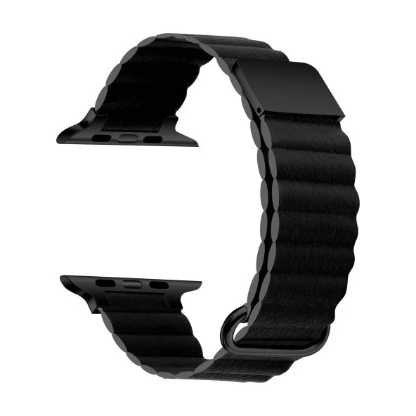 ​​​Apple Watch 7 41mm KRD-78 PU Deri Kordon Strap Kayış Lyon Tech  Siyah