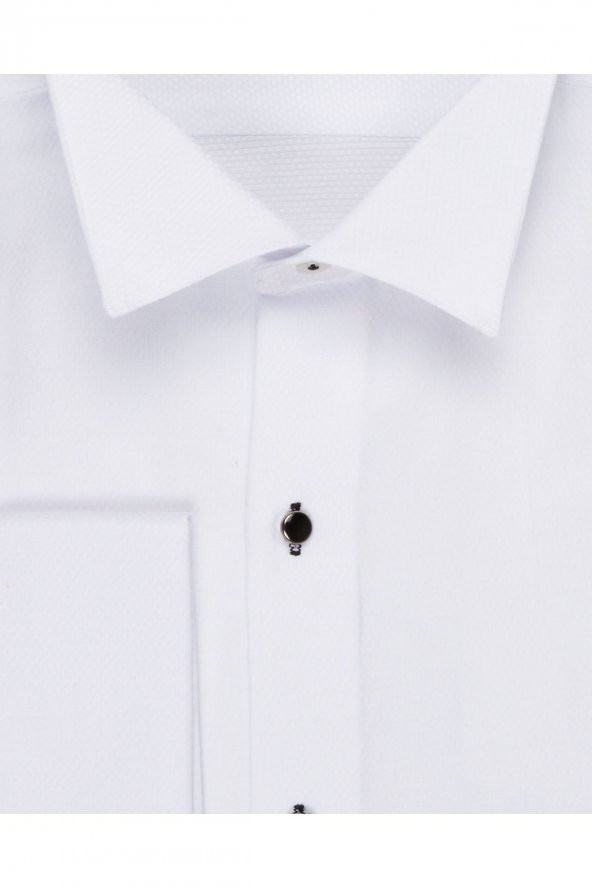 SÜVARİ CLASSİCS SLİM FİT ARMÜRLÜ ATA YAKA MANŞETLİ METAL DÜĞME DAMATLIK GÖMLEK - Resim 2