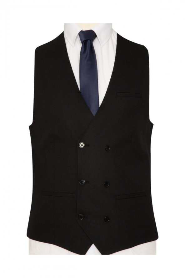 Yelekli Siyah Slim Fit Takım Elbise - 3