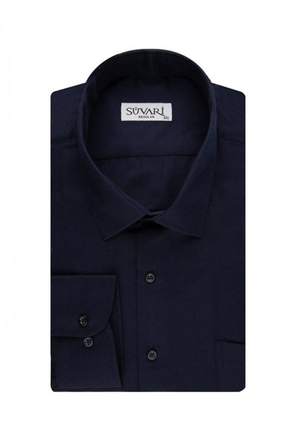 SÜVARİ CLASSİCS RAHAT KALIP ÖZEL LACİVERT ARMÜR DESENLİ CEPLİ GÖMLEK
