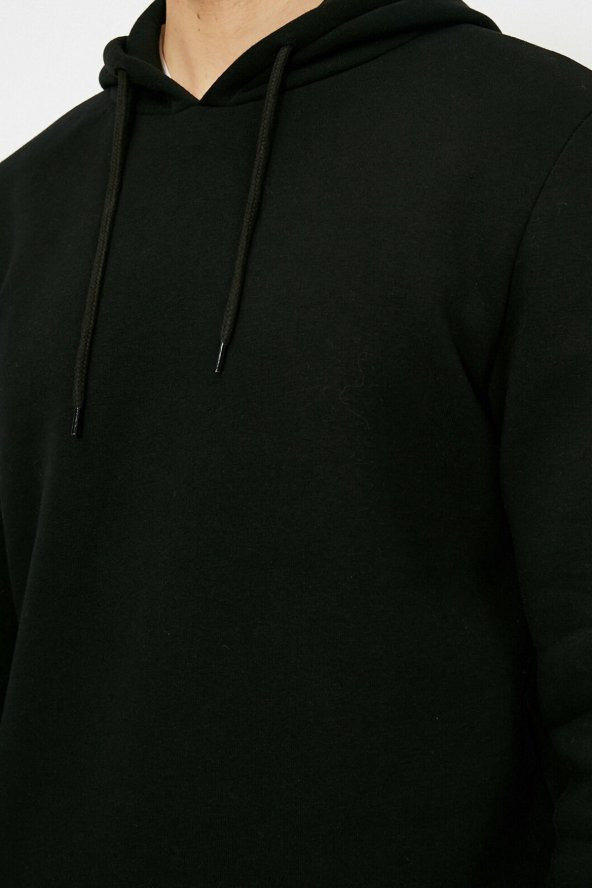 Erkek Siyah Kapüsonlu Sweatshirt 0YAM71593LK - 5