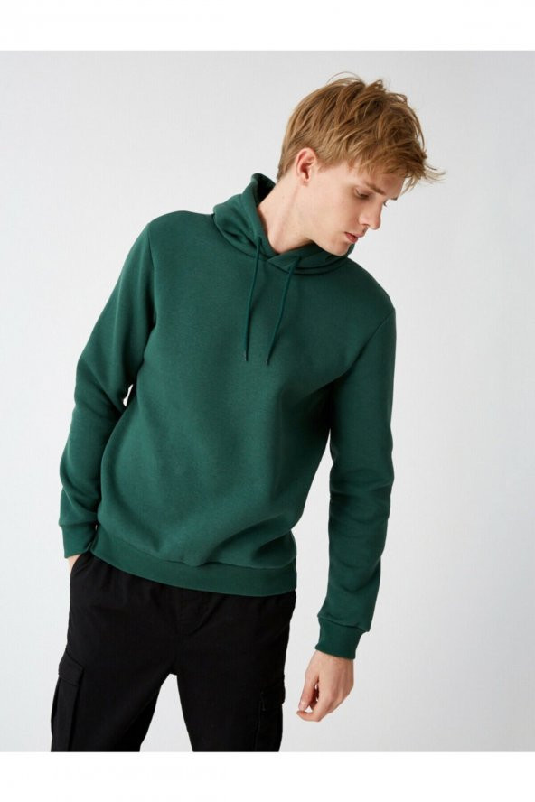 Erkek Yeşil Kapüsonlu Uzun Kollu Sweatshirt - 2
