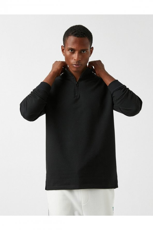 Fermuarlı Dik Yaka Sweatshirt - 2