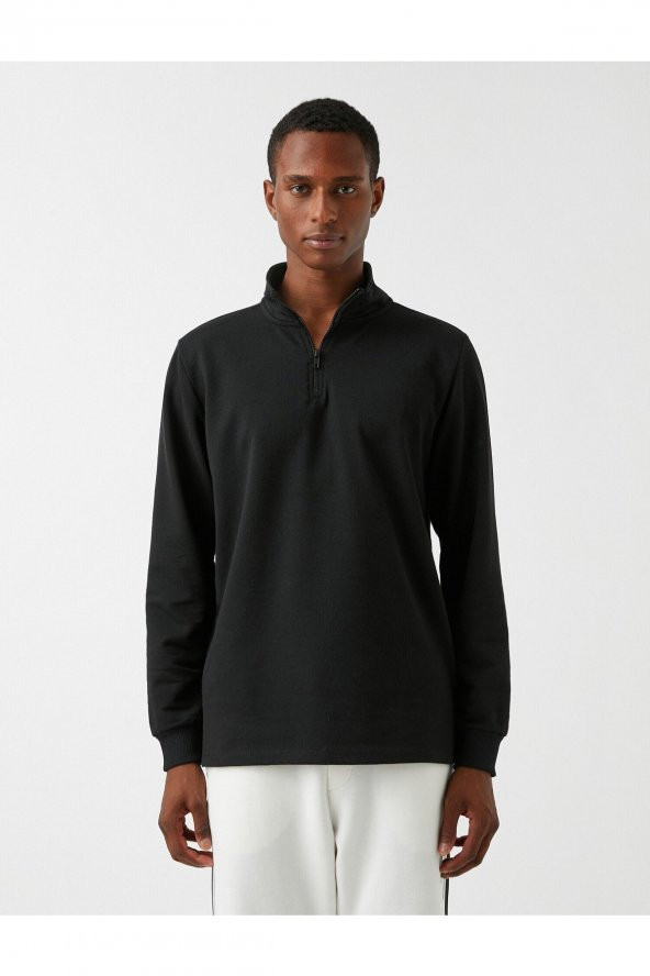 Fermuarlı Dik Yaka Sweatshirt - 3